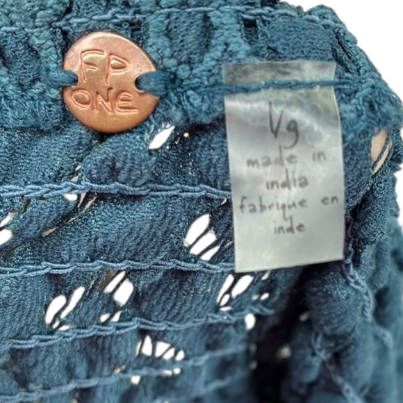 Free People FP One teal crochet lace maxi slip dress boho festival cottagecore L - Picture 2 of 7